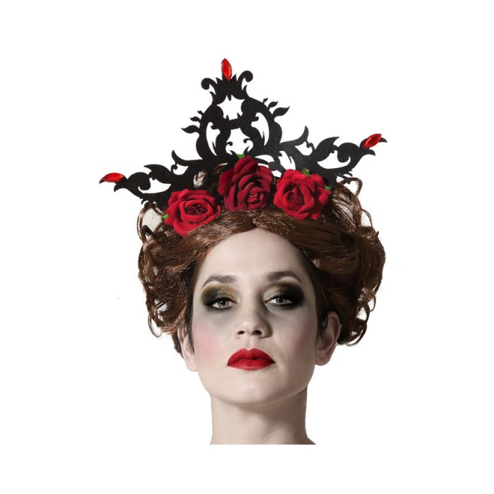 Serre tête couronne et rose rouge