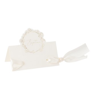 Marque place bapteme creme rond or x10