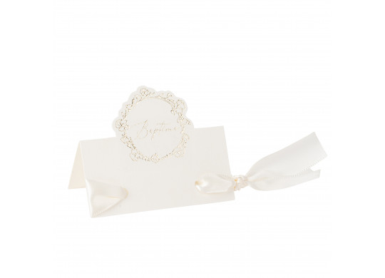 Marque place bapteme creme rond or x10