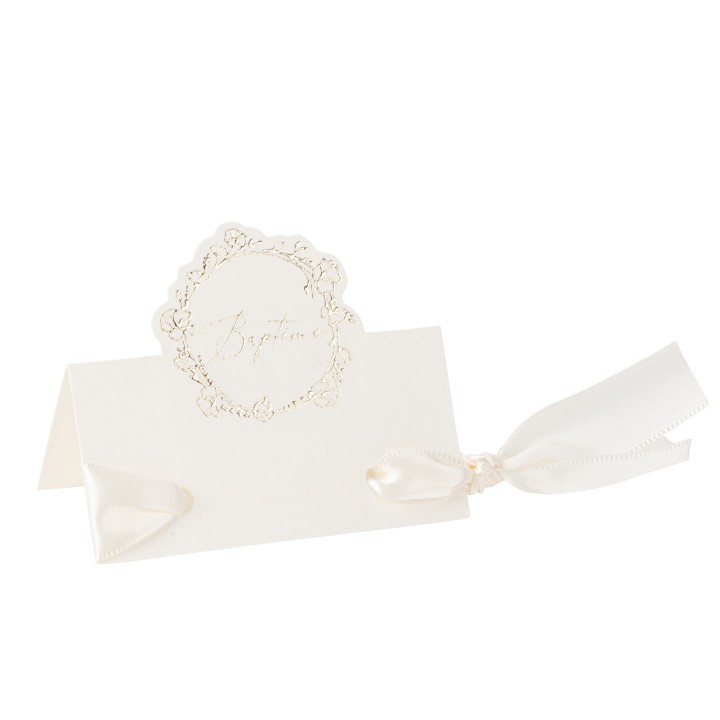 Marque place bapteme creme rond or x10
