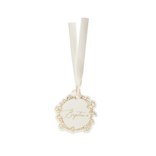Etiquettes bapteme creme rond or x10