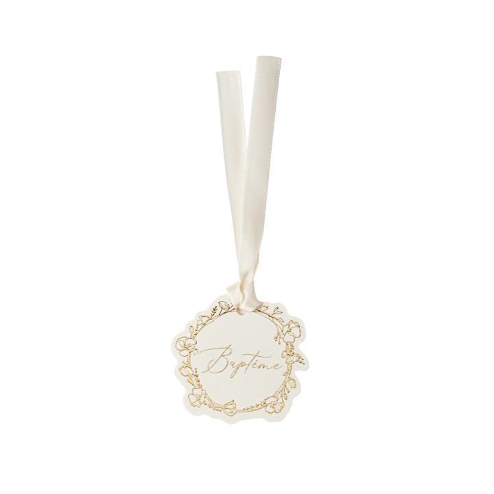 Etiquettes bapteme creme rond or x10