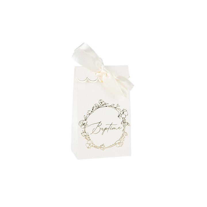 Contenants bapteme creme rond or x10