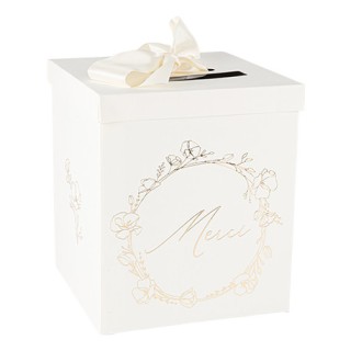Urne merci bapteme creme rond or