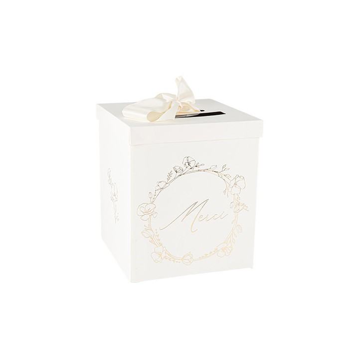 Urne merci bapteme creme rond or