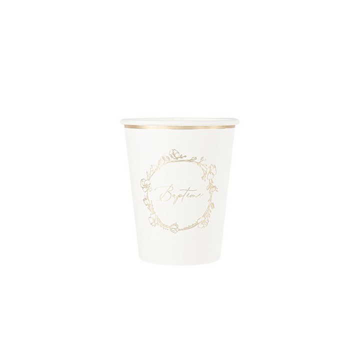 Gobelets bapteme creme rond or x8
