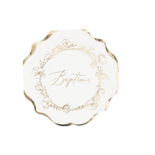 Serviettes bapteme creme rond or x16