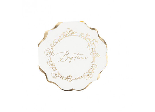 Serviettes bapteme creme rond or x16