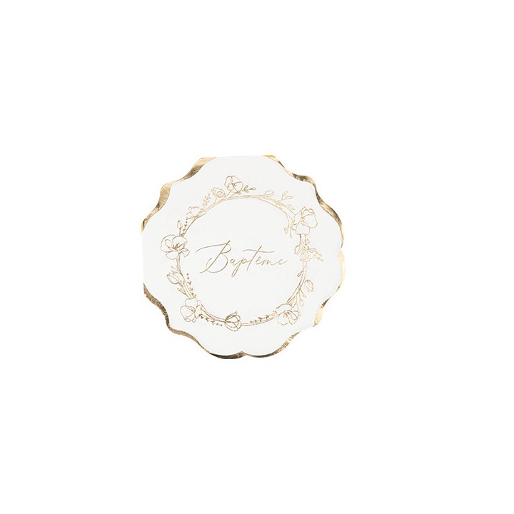 Serviettes bapteme creme rond or x16