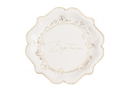 Assiettes bapteme creme rond or x8