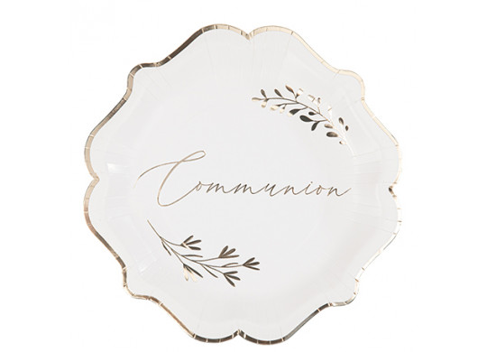 Assiettes communion blanc/or x8