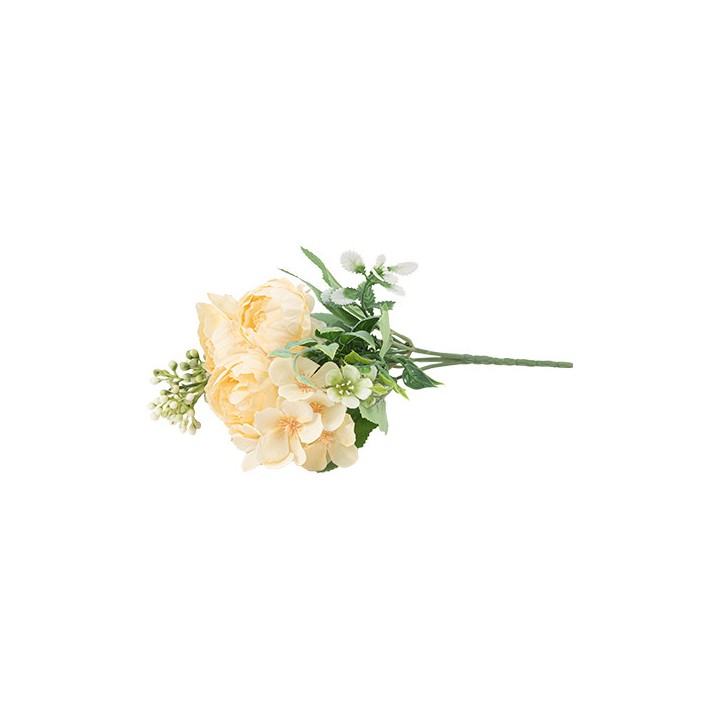 Bouquet romance pivoine et feuillage peche et vert