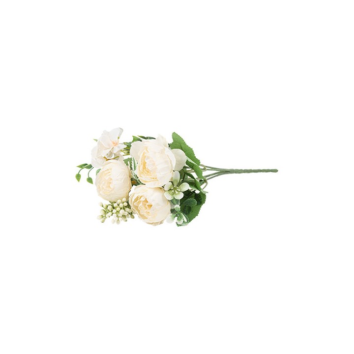 Bouquet romance pivoine et feuillage creme et vert