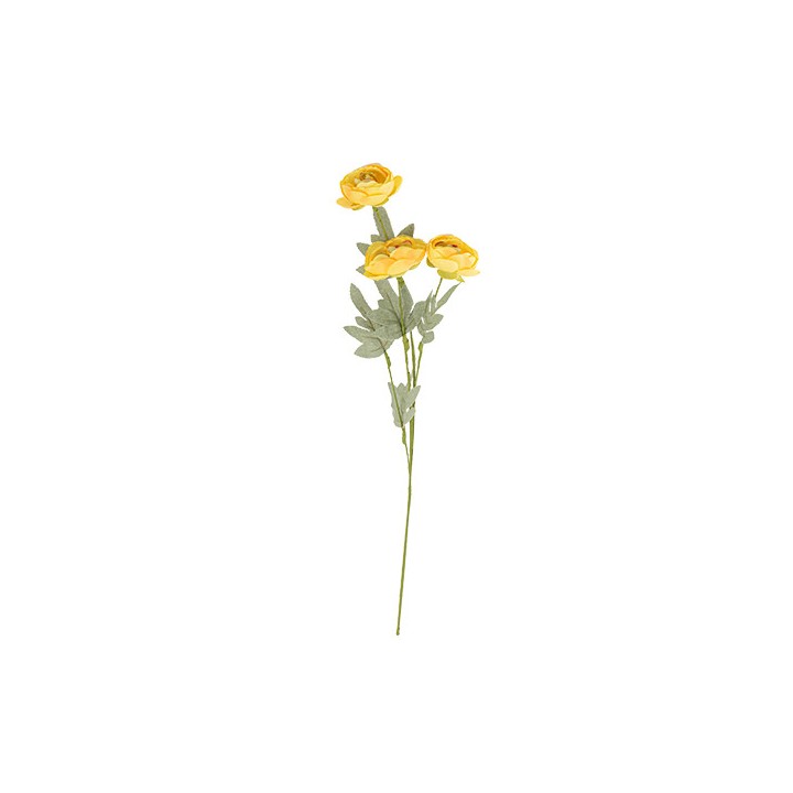 Branche de 3 renoncules ocre et vert