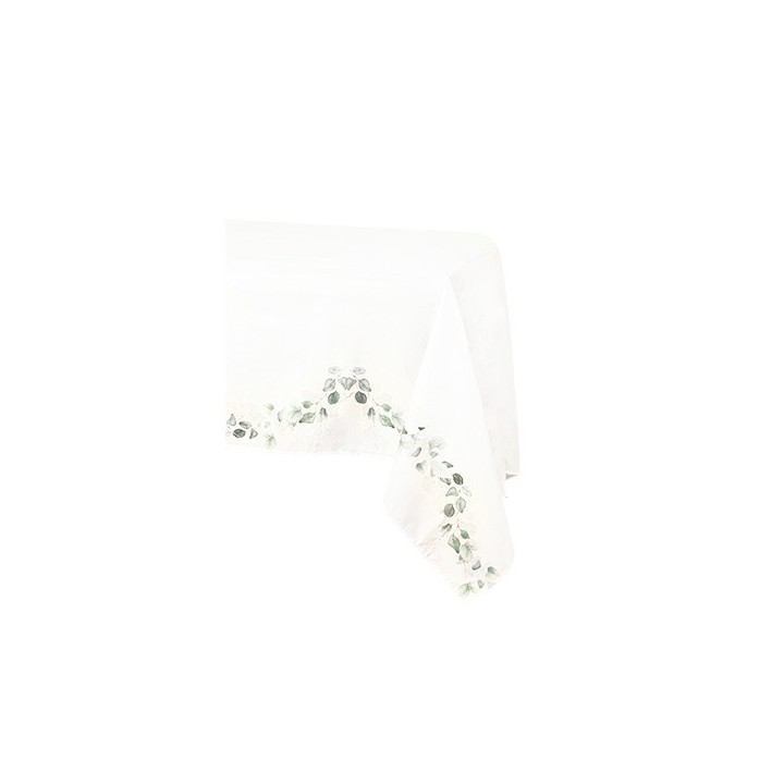 Nappe tissu botanique blanche et verte