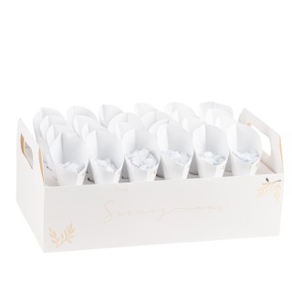 Presentoir cornets a confettis blanc jolis brins x24