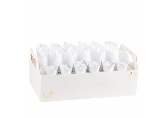 Presentoir cornets a confettis blanc jolis brins x24