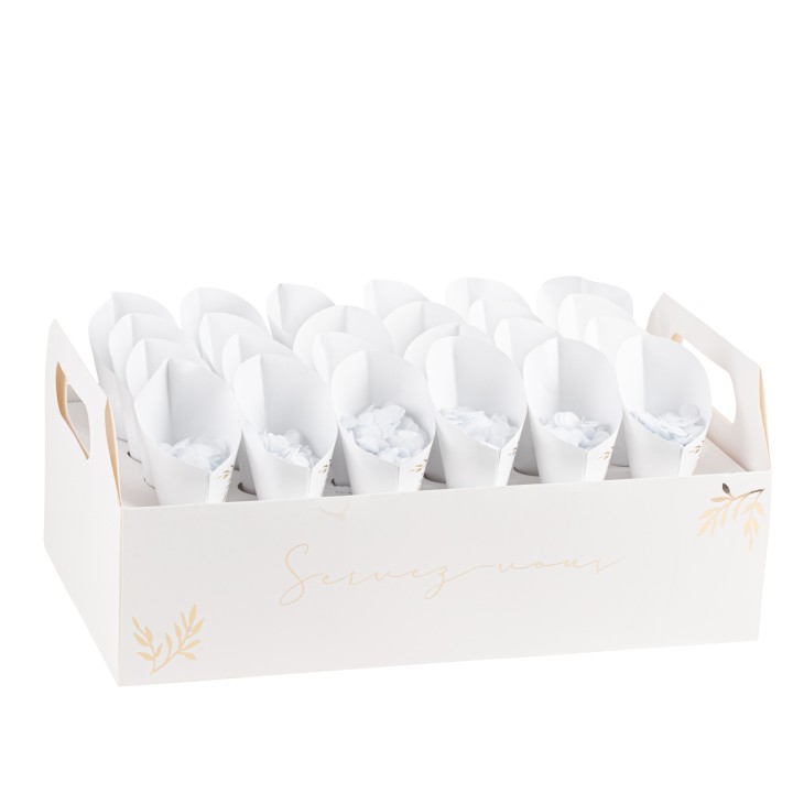 Presentoir cornets a confettis blanc jolis brins x24