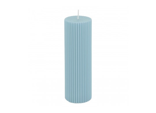 Bougie pilier cannelee bleu pastel GM