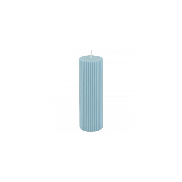 Bougie pilier cannelee bleu pastel GM