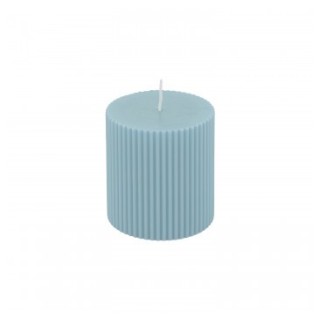 Bougie pilier cannelee bleu pastel PM