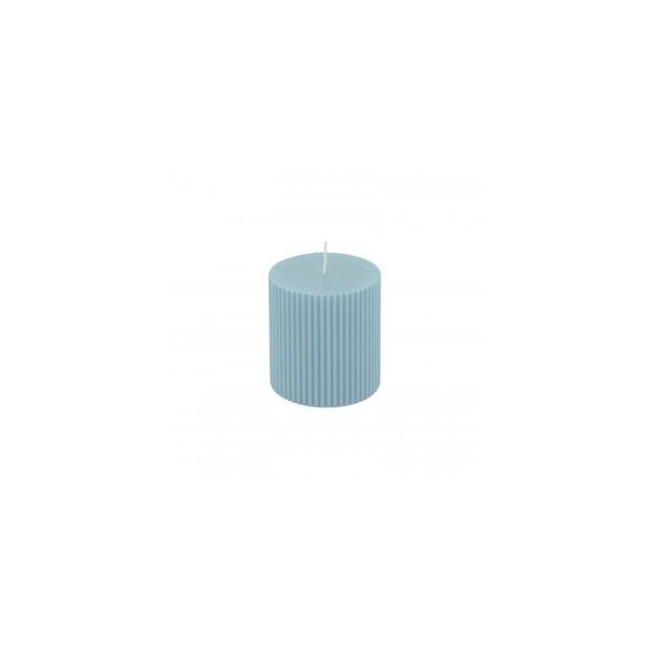 Bougie pilier cannelee bleu pastel PM