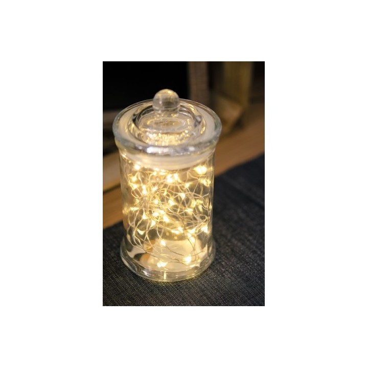 Guirlande 20 led blanc chaud 2m sur pile avec timer