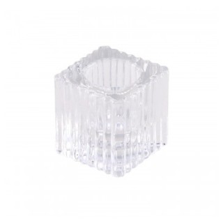 Bougeoir verre strie carre transparent