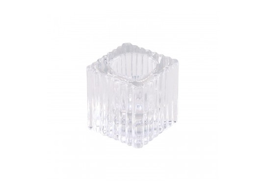 Bougeoir verre strie carre transparent