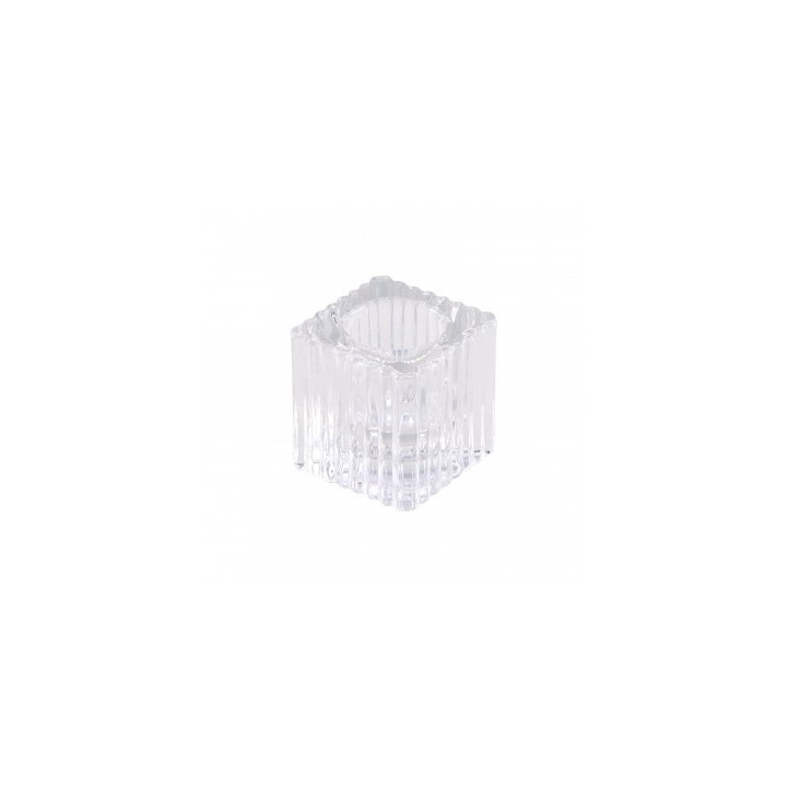 Bougeoir verre strie carre transparent