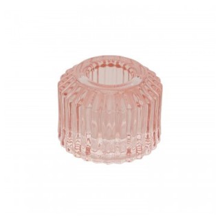 Bougeoir verre strie rond rose