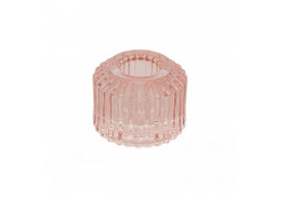 Bougeoir verre strie rond rose