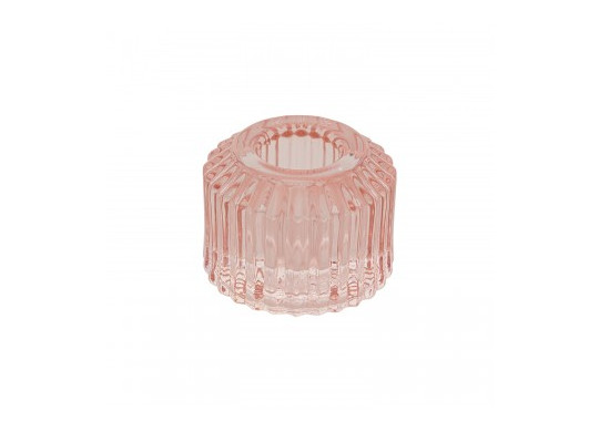 Bougeoir verre strie rond rose