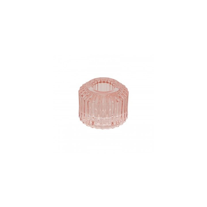 Bougeoir verre strie rond rose