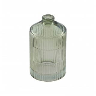 Vase verre strie vert sauge avec emplacement etiquette