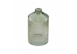 Vase verre strie vert sauge avec emplacement etiquette