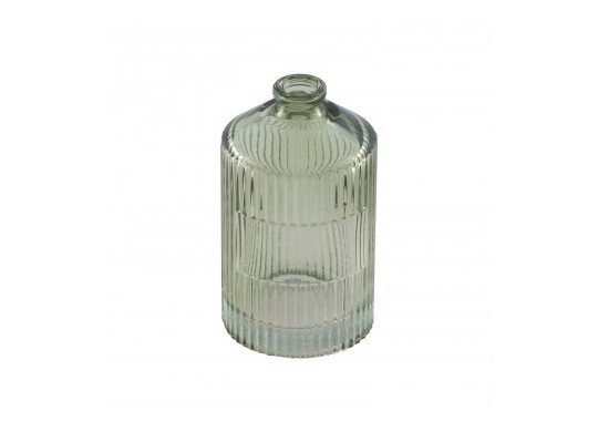 Vase verre strie vert sauge avec emplacement etiquette