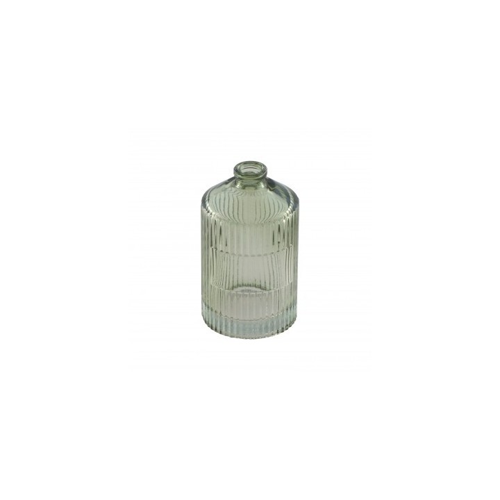 Vase verre strie vert sauge avec emplacement etiquette
