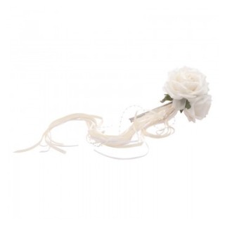 Bouquet 3 roses ivoires et rubans