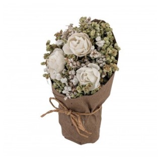 Bouquet roses blanches papier kraft