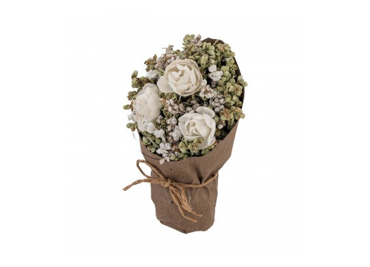 Bouquet roses blanches papier kraft