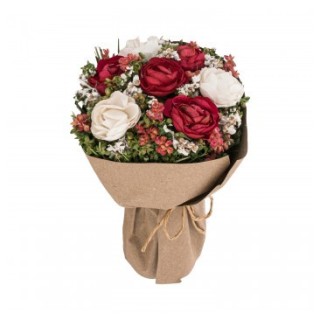 Bouquet roses blanches/rouges papier kraft