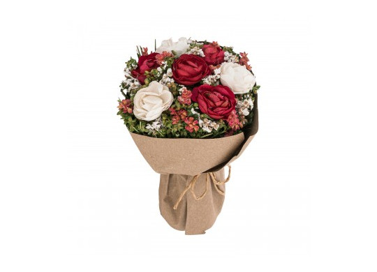 Bouquet roses blanches/rouges papier kraft