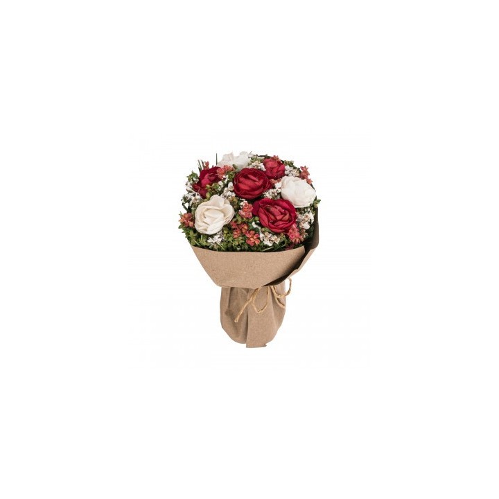 Bouquet roses blanches/rouges papier kraft