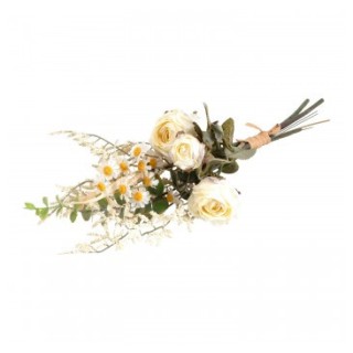 Bouquet roses marguerites et feuillage blanc