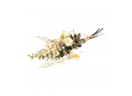 Bouquet roses marguerites et feuillage blanc