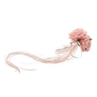 Bouquet 3 roses rose poudre et rubans