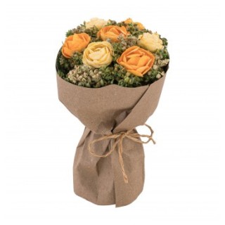 Bouquet roses jaunes/oranges papier kraft