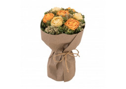 Bouquet roses jaunes/oranges papier kraft