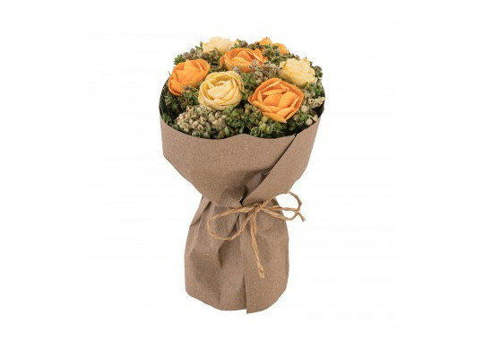 Bouquet roses jaunes/oranges papier kraft